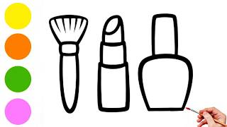 Easy Makeup Set Drawing for Kids Step by Step