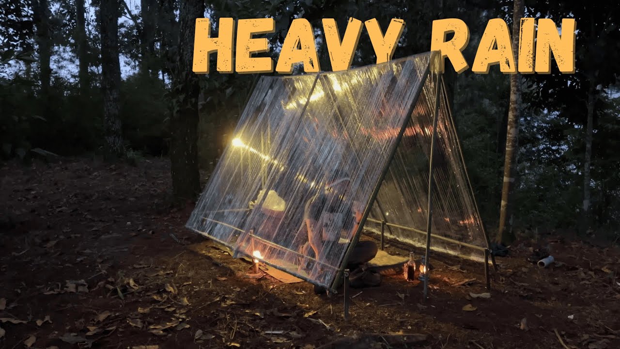 Solo Camping in Heavy Rain 🌧 | Amazing Plastic Shelter Build | Relaxing ...