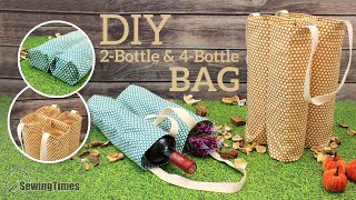 DIY 2-Bottle & 4-Bottle Wine Tote Bag | How to make Multi Bottle Bag [sewingtimes]