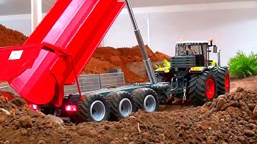 HEAVIEST CLAAS XERION 5000! 3-AXLE HYDRAULIC TRAILER! RC TRACTOR & TRAILER! BLOCHER! STONEBREAKER!