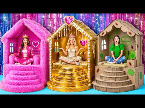 One Colored House Rich vs Broke vs Giga Rich | Easy Decoration Tricks by Super Hyper DO
