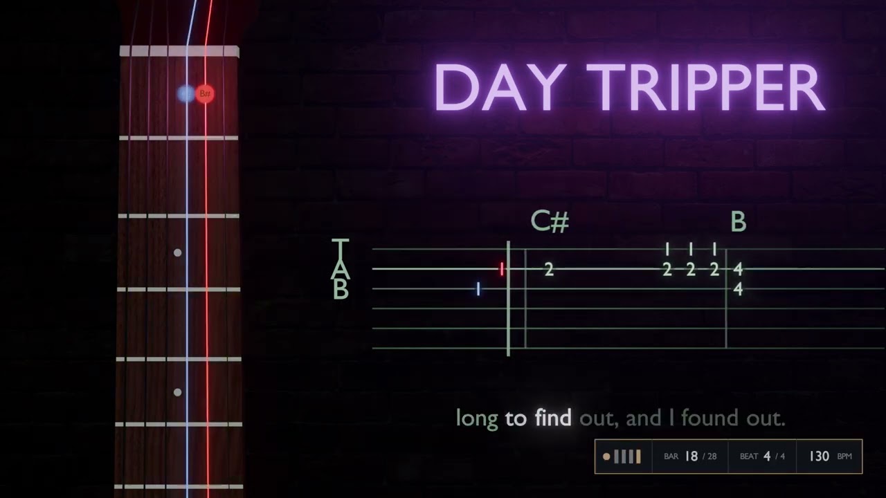 Day Tripper 🎸 Easy Guitar Tab | Play Along with Chords & Lyrics