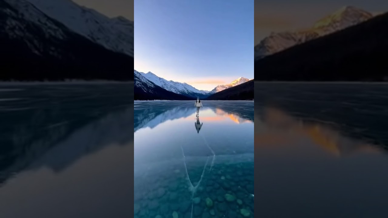 Ice Skating on a Crystal-Clear Frozen Lake | A Cinematic Winter Moment