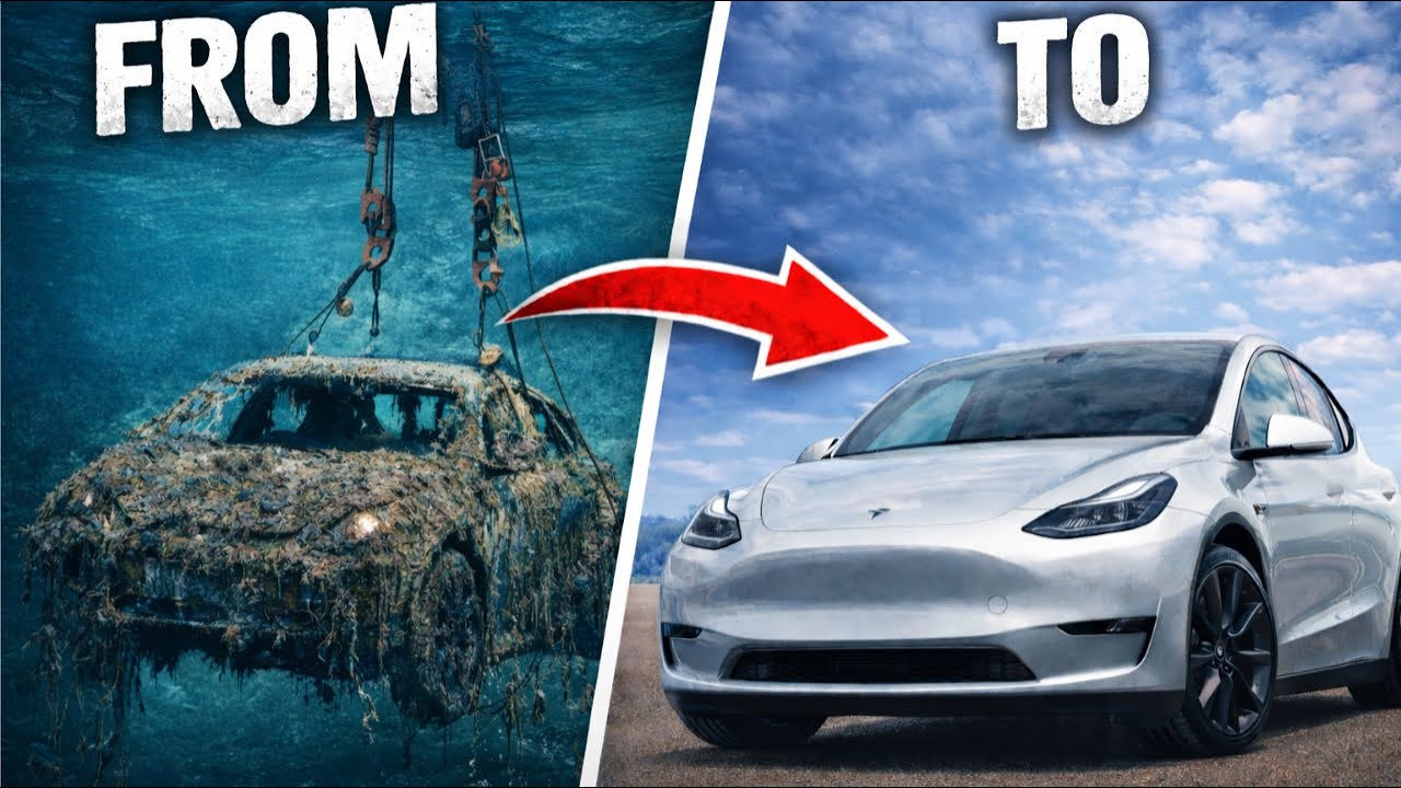 Salvaging & Rebuilding a Destroyed Tesla Model Y from sea in wrecked condition