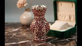 Glamorous Shiny Sterling Silver Vase With Natural Garnet Stones