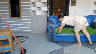 Cleaning The Terrace In The Morning