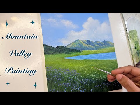 Easy mountain painting/ calm lake painting/ acrylic painting tutorial for beginners