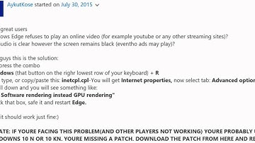 BLACK SCREEN ON YOUTUBE MICROSOFT EDGE SOLVED