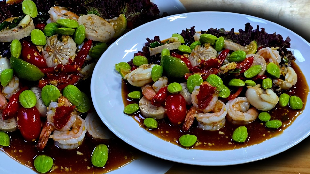 ตำเหลารวมมิตร กุ้ง ปลาหมึก หมูยอใส่สะตอ อร่อยแซ่บ เผ็ดถึงใจ