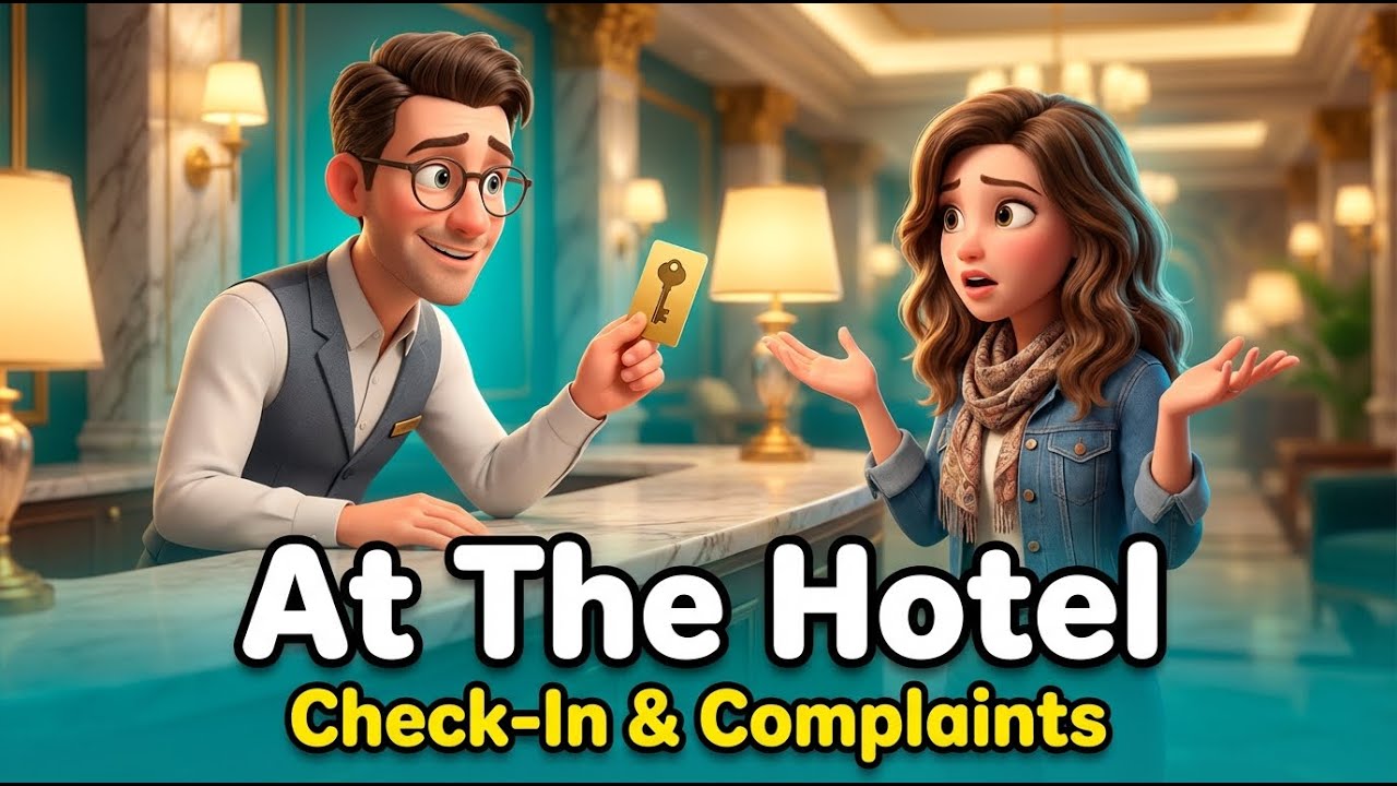 Learn English at the Hotel 🏨 Check In, Complaints & Solutions | English Conversation | A1-A2 Level