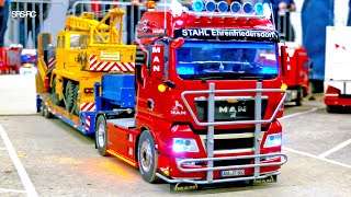 AMAZING RC TRUCK HEAVY HAULAGE CRANE TRANSPORT  RC DIGGER LIEBHERR AND VOLVO  SCANIA SHOW TRUCK