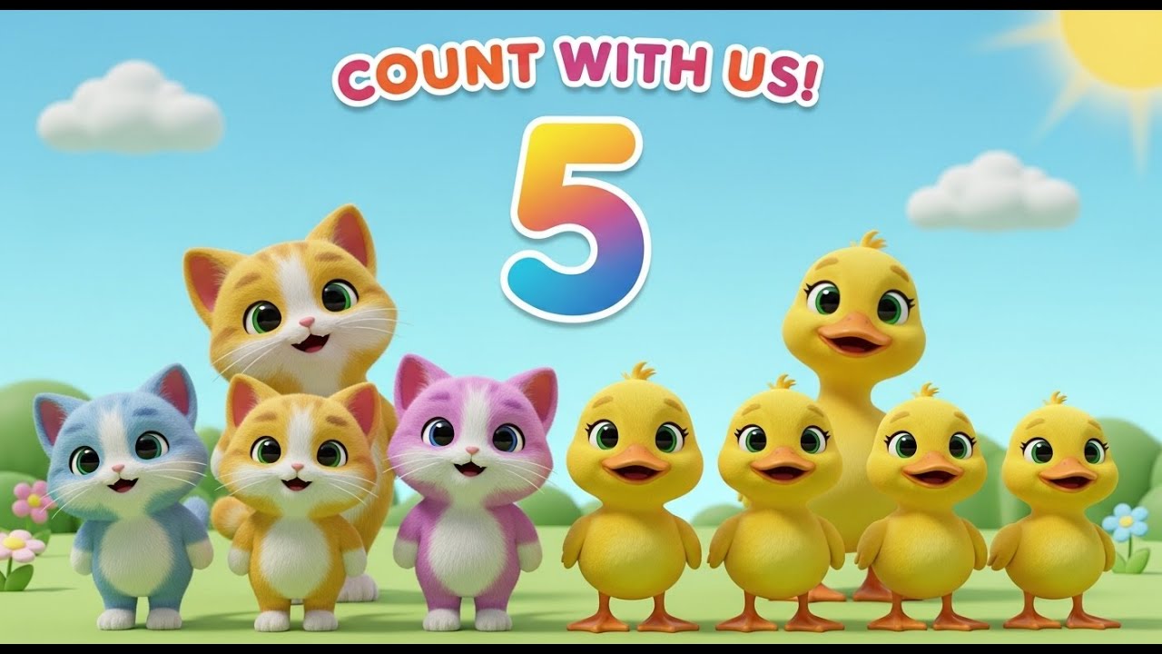 Five Little Kittens & Ducklings 🐱🦆 | Counting Rescue Song for Kids | Rhyme Time Village