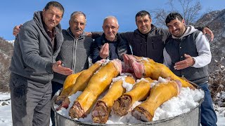 TRADITIONAL VILLAGE KHASH Recipe With Bull Hoof | Cooking Khash In Snow | Khash Cooking & Eating