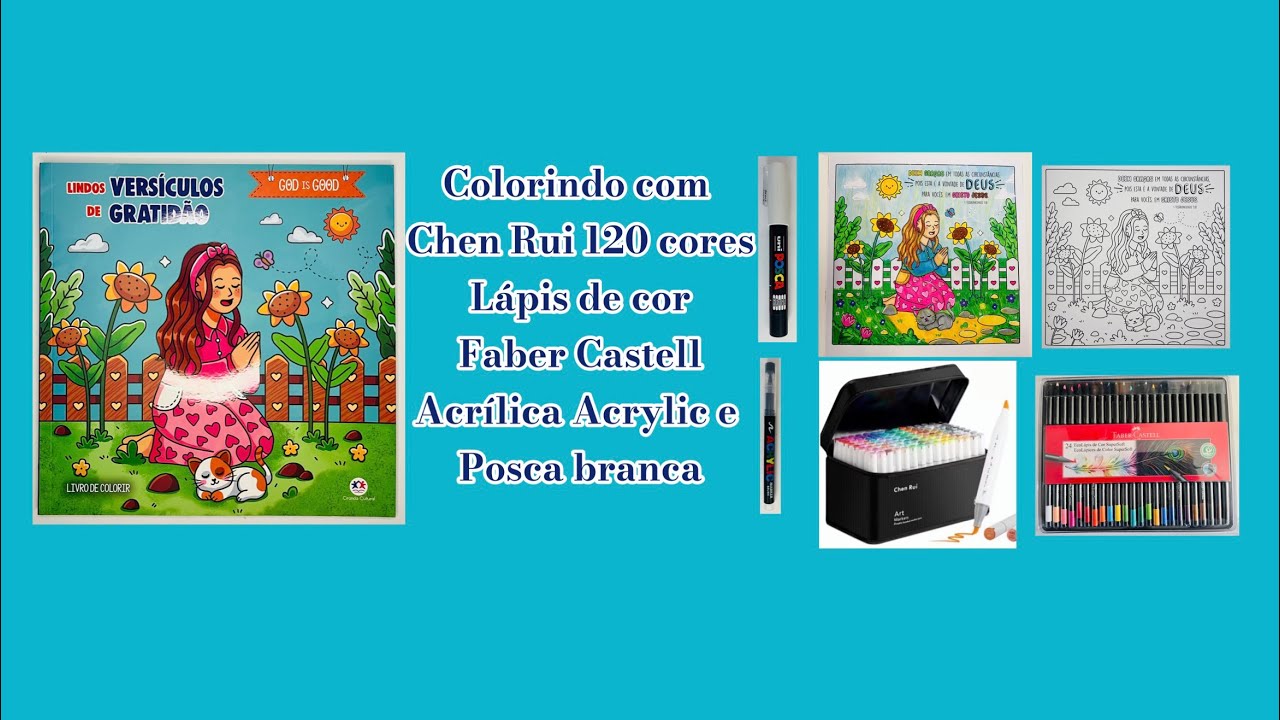 Colorindo com Chen Rui 120 cores,Lápis de cor Faber Castell,Acrílica Acrylic e Posca Branca.