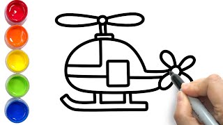 How to Draw a Helicopter | Helicopter Drawing and Coloring for Kids | Learn Colors for Children