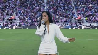 Becky G Sings National Anthem Before Lionel Messi Debut
