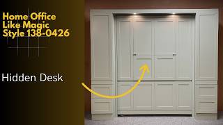 A desk inside in a Murphy bed inside a cabinet. Hidden design at it's best. Style 138-0426 Murphy Bed Office Desk