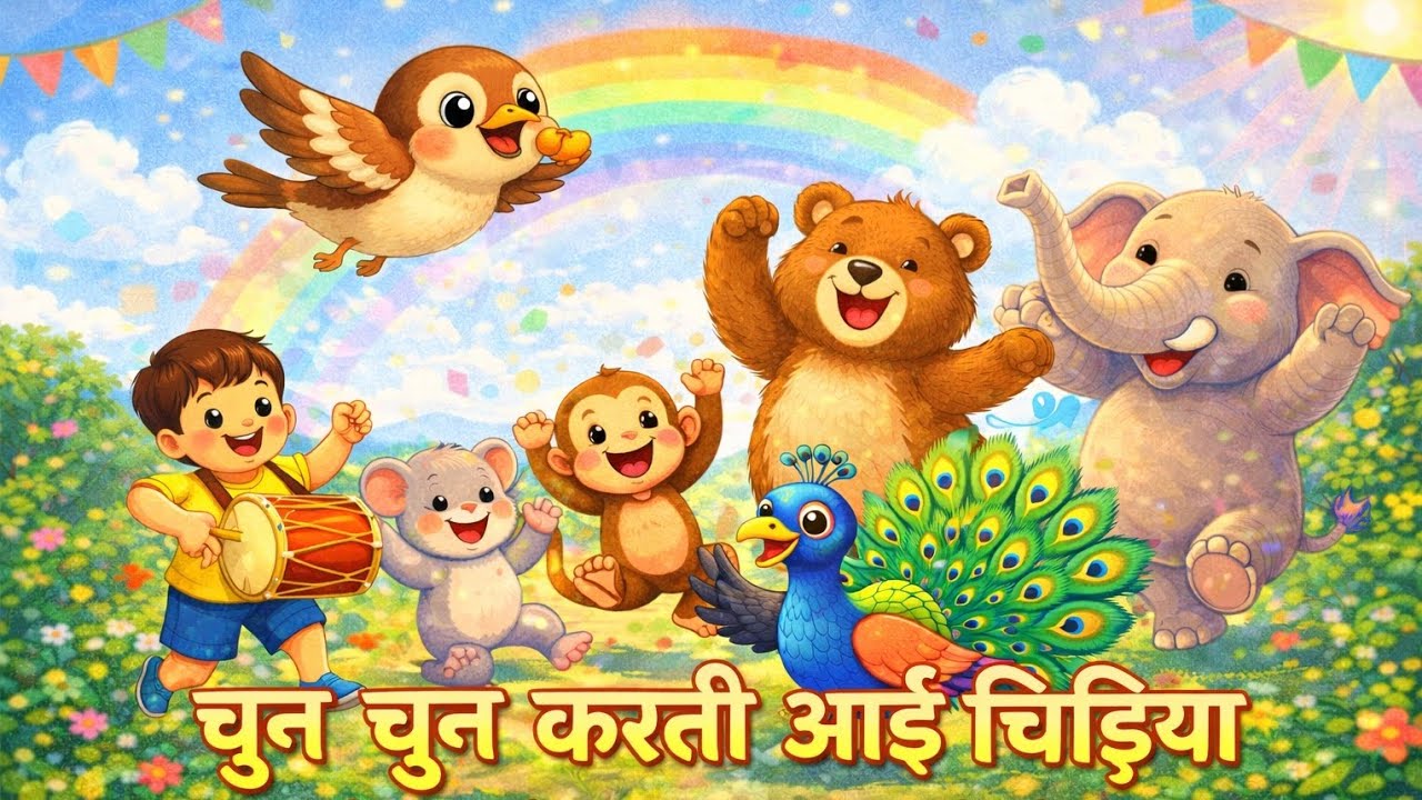 चुन चुन करती आई चिड़िया 🐦‍⬛🦚| Hindi Kids Rhyme | Children Poem | KidsRhymes