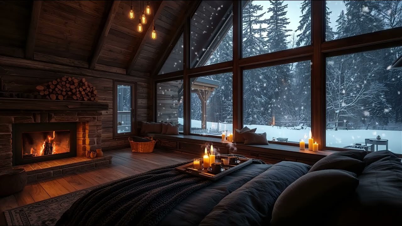 🎷 Fireplace Jazz & Snowfall | Ultimate Relaxation & Study Ambience