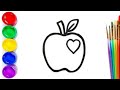 How to draw an apple / apple coloring page / Step-by-step / Drawing for children