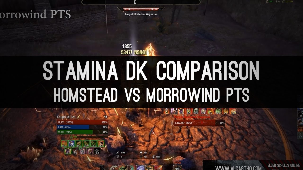 Stamina Dragonknight Homestead vs Morrowind PTS Comparison