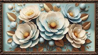 Blue White Floral Canvas 4K | Calm Luxury TV Background 90 Min Loop screenshot 3