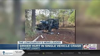 VIDEO: Officials: Driver hurt after car hits tree in Beaufort Co.