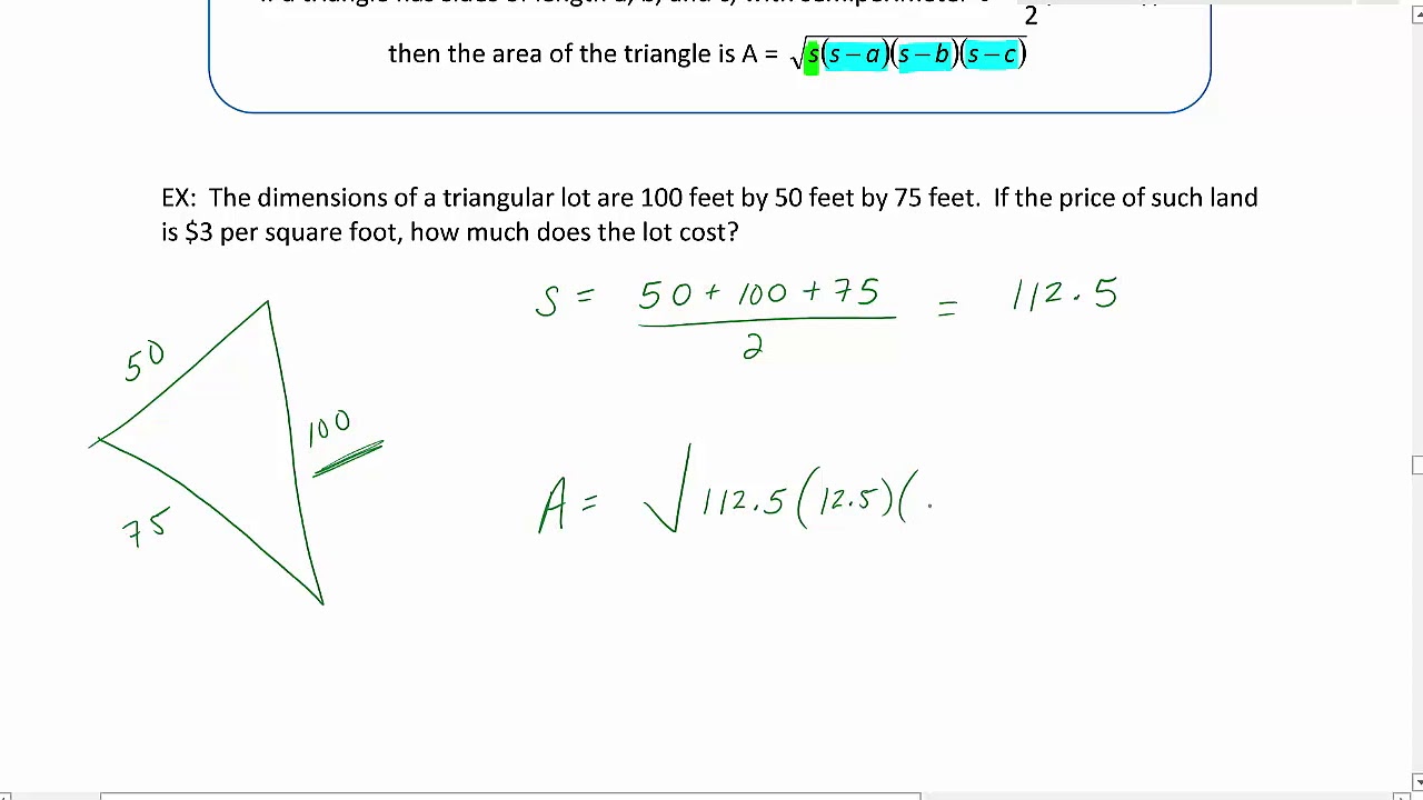 Area of Triangle Heron's Formula YouTube
