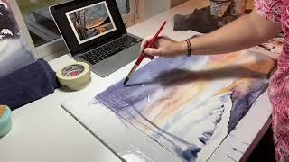 Watercolor painting winter landscape ”Light”- step by step tutorial