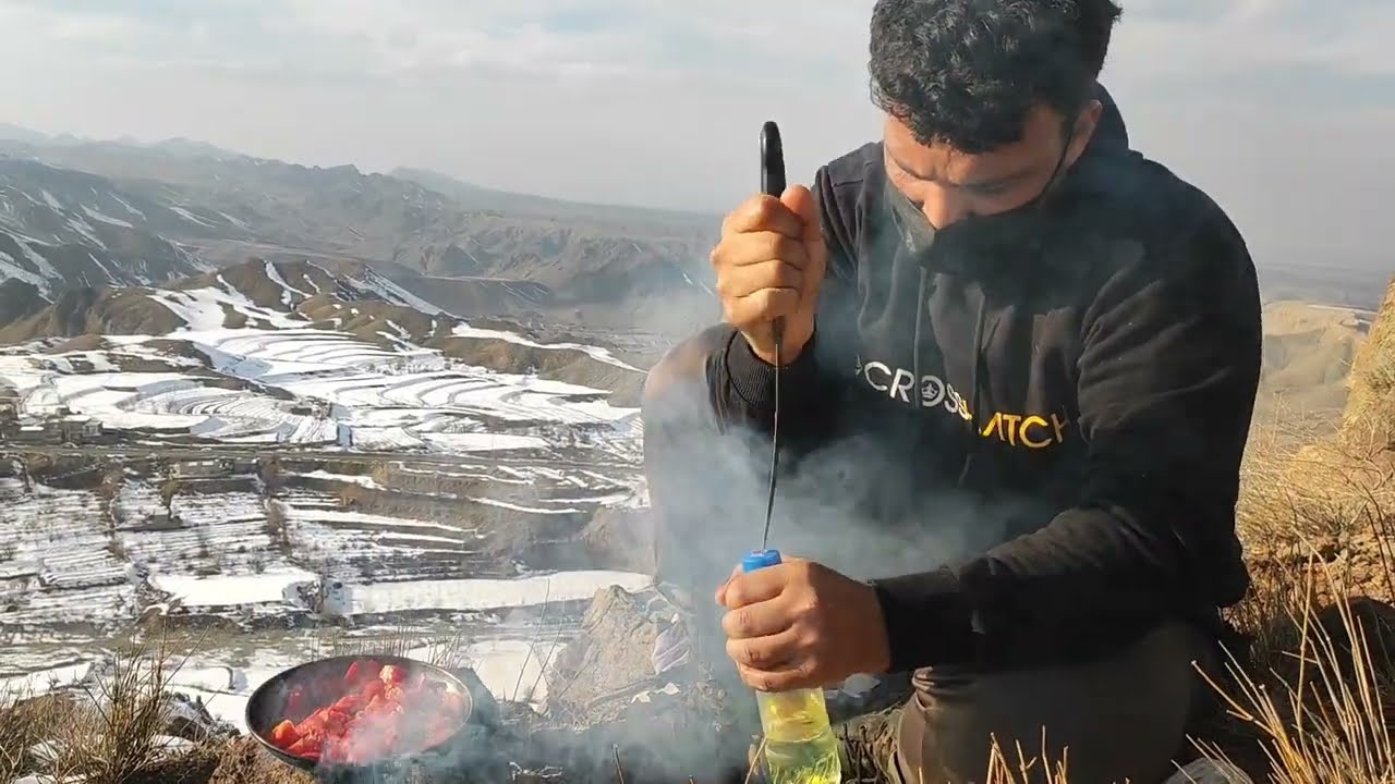 Hiking in the snow with food
