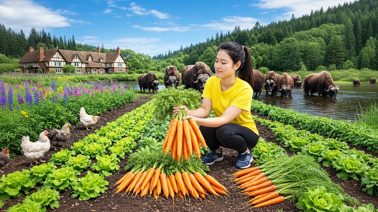 Timelapse -- 365 Days Harvesting Fresh Carrots and Selling at the Market, Peaceful Living Garden