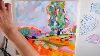 How to paint in an impressionistic style landscape by acrylic pouring
instructor lily duveau. using patches of color and compositional lines
create a stun...