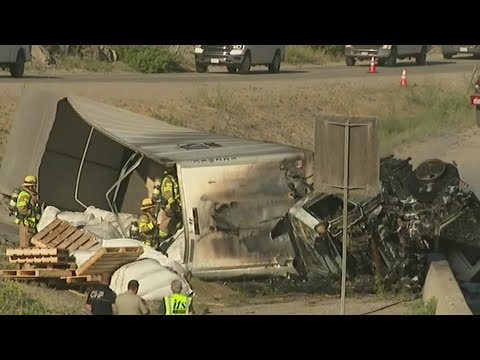 Fiery big rig crash on Interstate 80 closes eastbound traffic - YouTube
