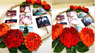 Embroidery hoop photo frame ideas using pistachios shell ?/pistachios shell craft ideas/photo frame