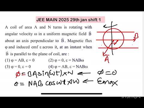 JEE MAIN 2025(29jan shift1)A coil of area A and N turns is rotating with angular velocity Ο in a u 14 JEE MAIN 2025(29jan shift1)A coil of area A and N turns is rotating with angular velocity Ο in a u