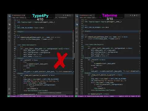 Type4Py vs. Tabnine: A comparison between two SOTA ML models at the type auto-completion task.
