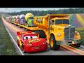 TRANSPORTING PIXAR CARS &amp; FRUITS WITH COLORED &amp; JOHN DEERE vs CLAAS vs TRACTORS - BeamNG.drive #983
