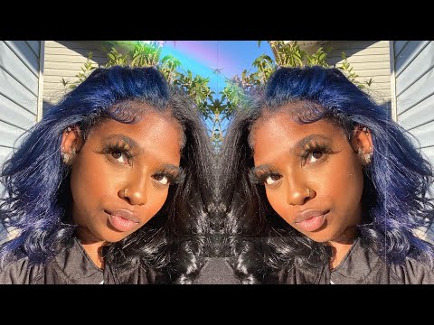 Split Dye Hair Transformation On My Natural Hair Half Blue Half Black Cashliani Youtube