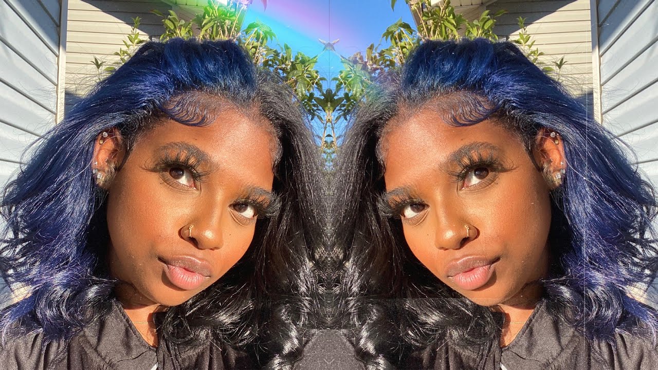 Split Dye Hair Transformation On My Natural Hair Half Blue Half Black Cashliani Youtube