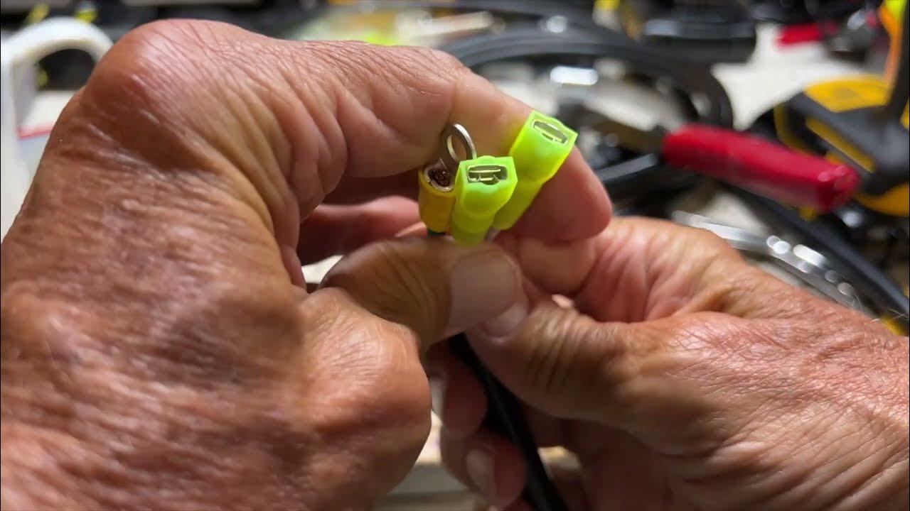 How to attach ring and disconect terminals to 12 gauge power cord YouTube
