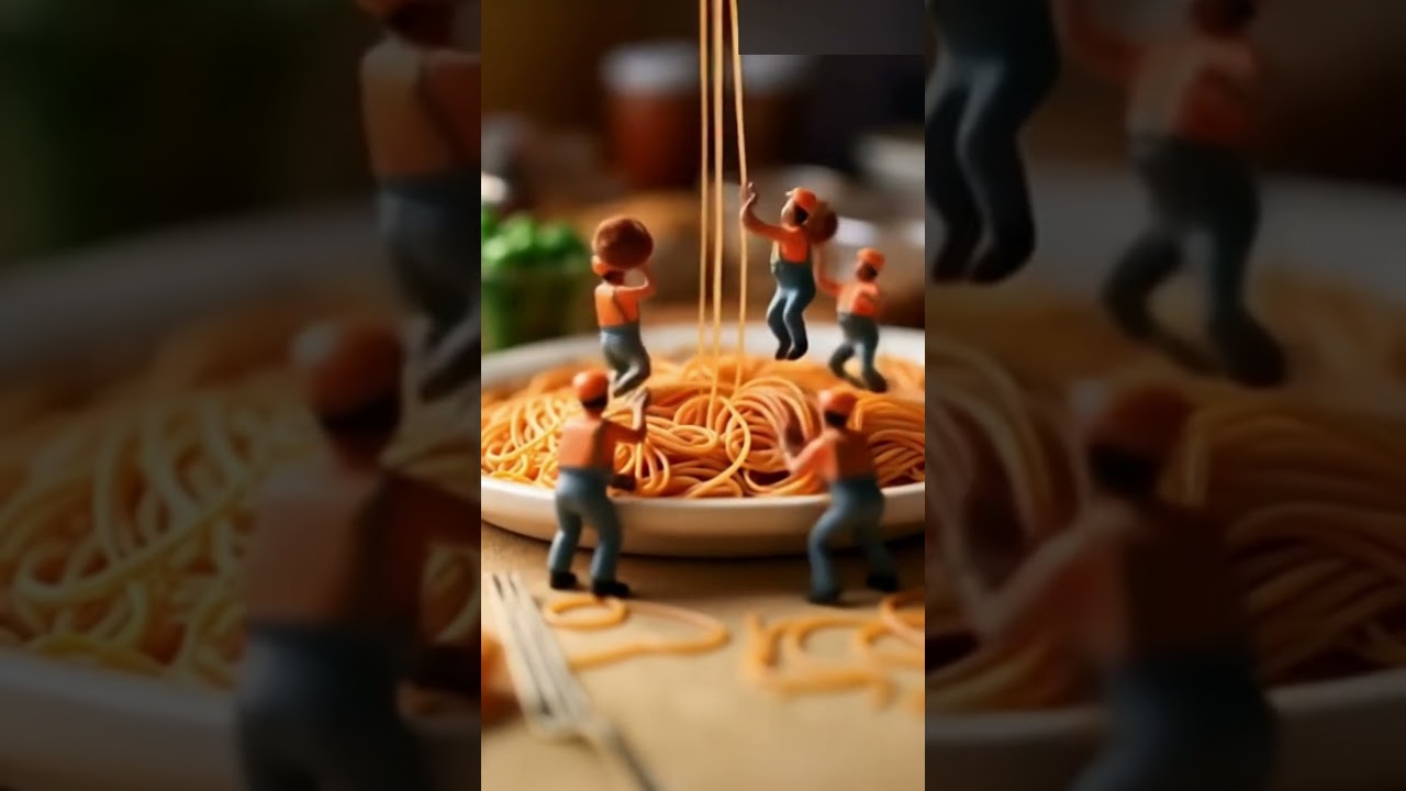 Miniature Food Scene - Spaghetti Workers 