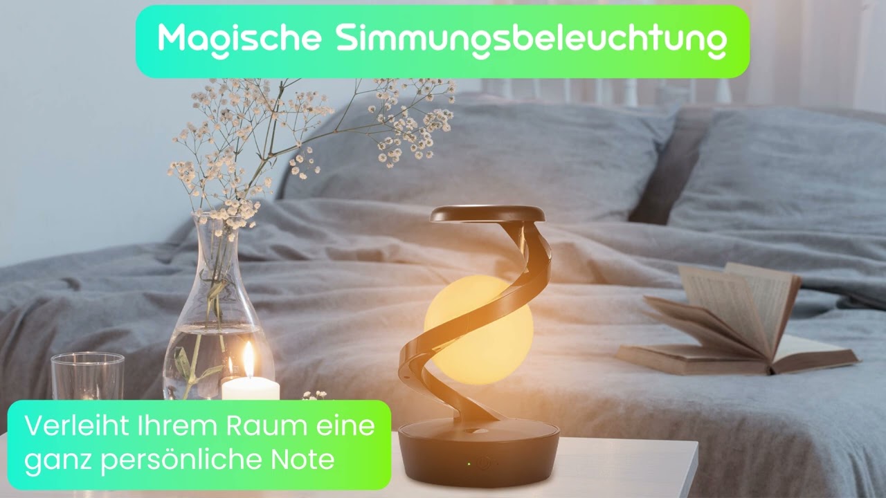 Schwebende RGB Tischlampe mit Handy Ladeport: Faszinierendes Schweben & kabelloses Laden