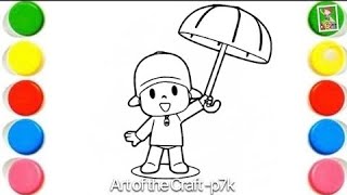 How To Draw A Cute Pocoyo With Umbrella Drawing,Painting&Coloring For Kids And Toddlers Kids Art