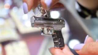 Famous Men's 14K Solid White Gold Diamond Gun Pendant 5.71 Ctw Profile