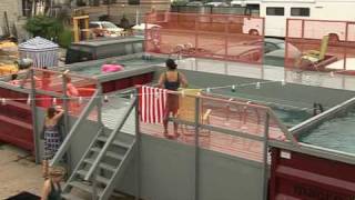 Dumpster diving in a bathing suit