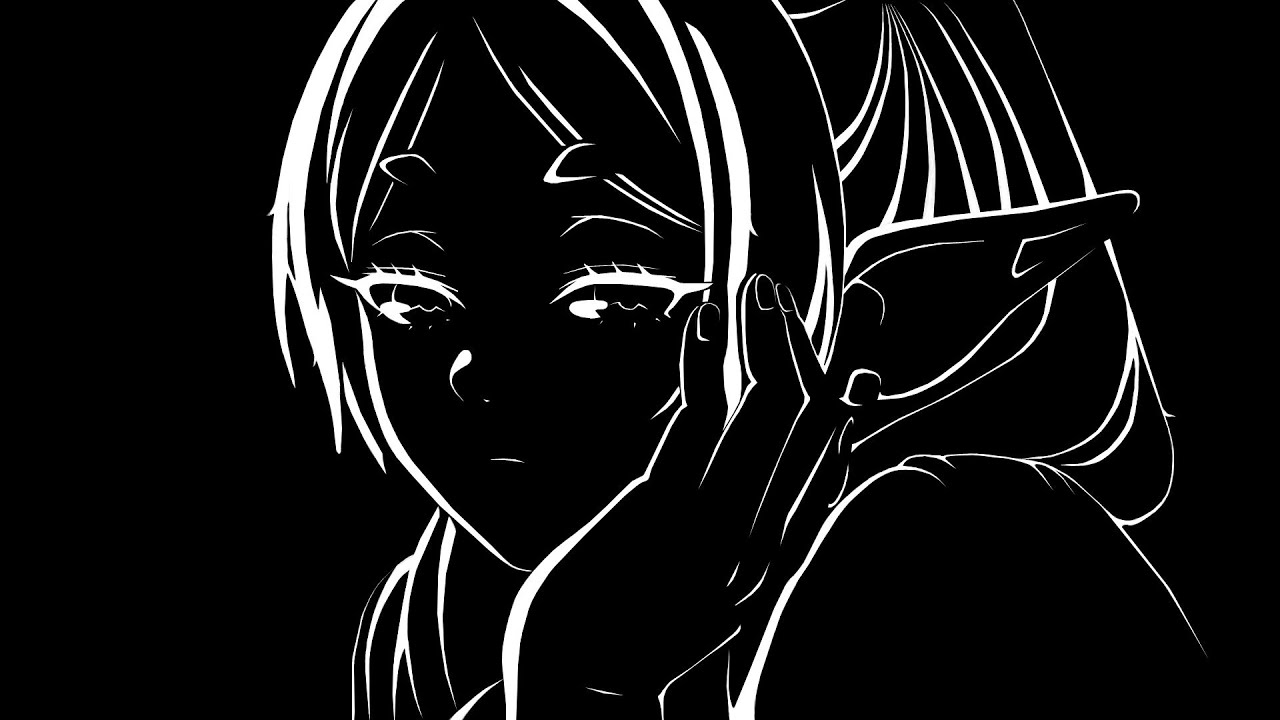 Full black and white Frieren profile card creation process.