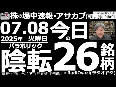 【投資情報(朝株！)】パラボリック「陰転」銘柄を見て行くよ！日経も本日、パラボ陰転！トランプ関税が相場の重石●買い？：7011三菱重工、7013ＩＨＩ、7012川崎重工、8136サンリオ、5838楽天