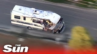 LA cops chase down stolen motorhome before it collides with civilian car Raw Police Chase Stolen Motorhome In Los Angeles Full Video