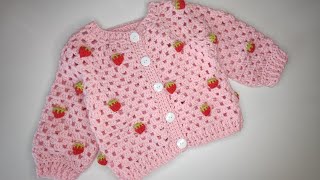 Crochet #99 How to crochet a "Strawberry" cardigan 1-5 years / Part 1