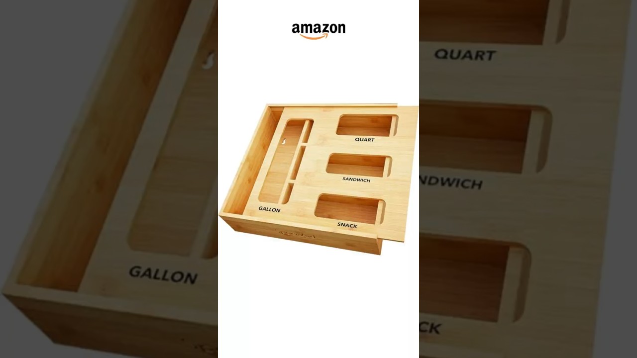 Bamboo Bag Storage Organizer for Kitchen Drawer – 4 Slot Food Bag Holder 